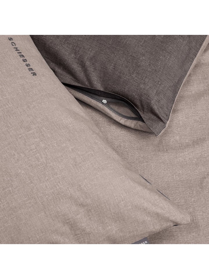 Schiesser 2er-Set: Renforcé-Kissenhüllen in Taupe-Dunkelgrau günstig kaufen 40 x 80 cm