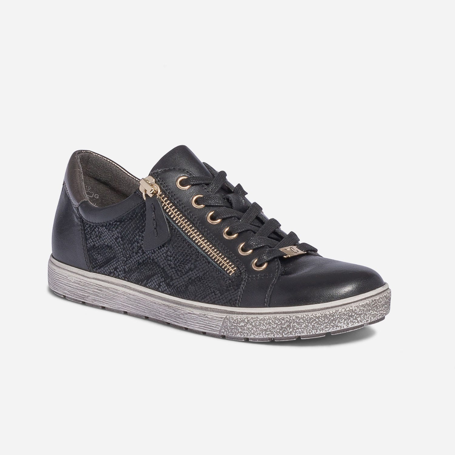 Tennis CAPRICE noire en cuir avec effet python