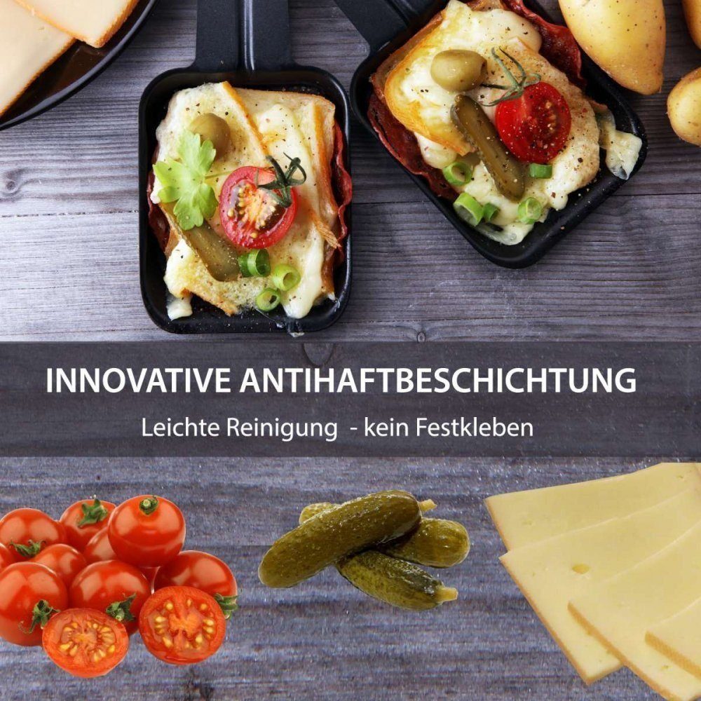 KESSMANN Raclette Raclette Grill mit Pfännchen elektrisch 8 Personen Inkl. 8 Spachteln &, 8 Raclettepfännchen, 1200,00 W, Eisen Grillplatte antihaft mobil Campinggrill Tischgrills Elektrogrill