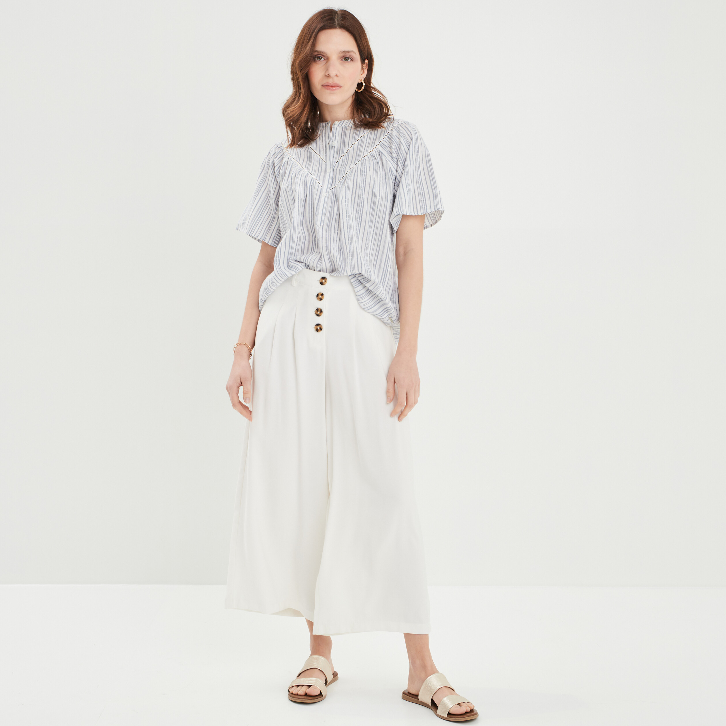 Jupe-culotte large blanc femme | La Halle