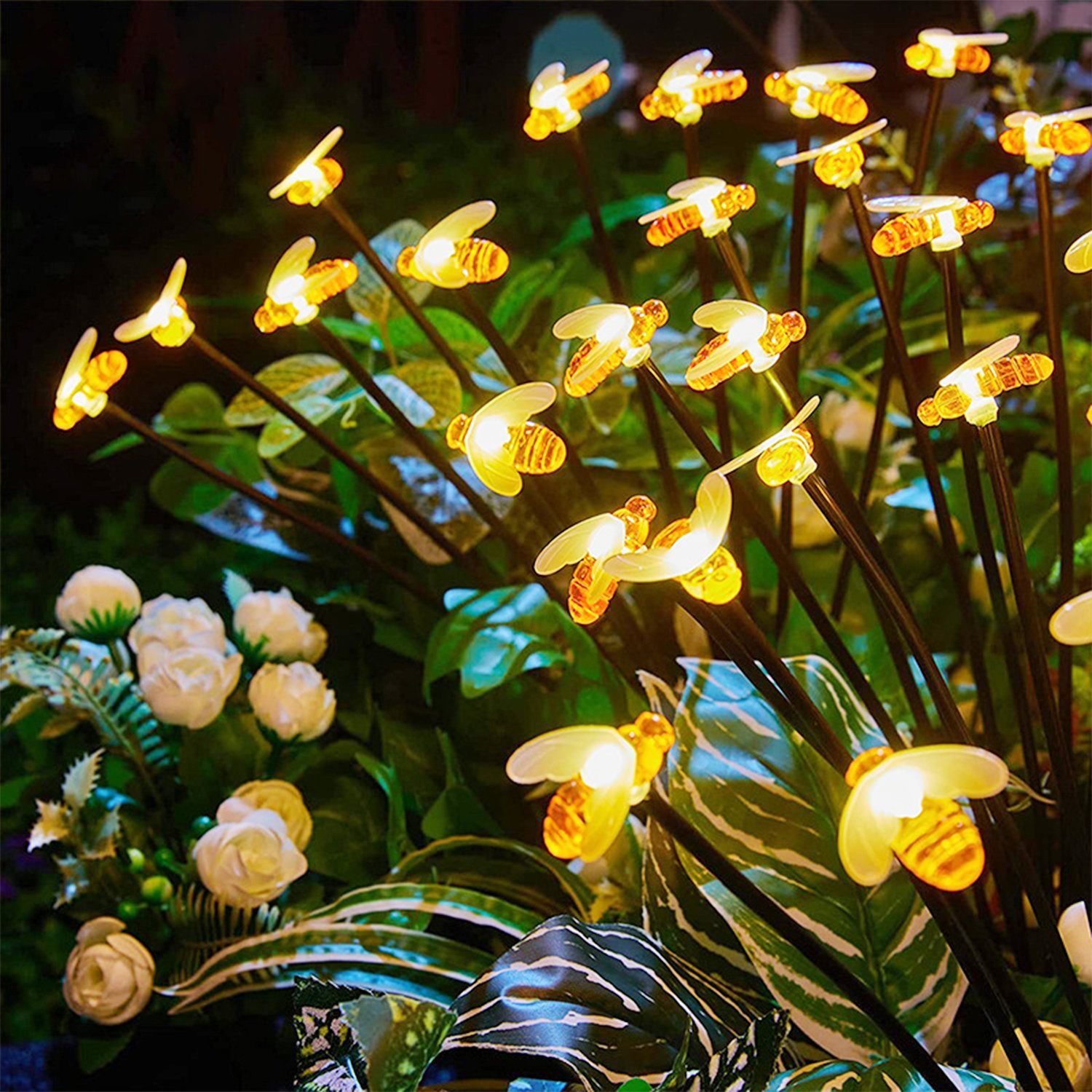 Salcar LED Solarleuchte Solarleuchten Garten Stehend 2er Set Gartenbeleuchtung Solar LED, LED fest integriert, Warmweiß, Gartendeko mit 2 Modi, 8 Lampen, Automatische Beleuchtung