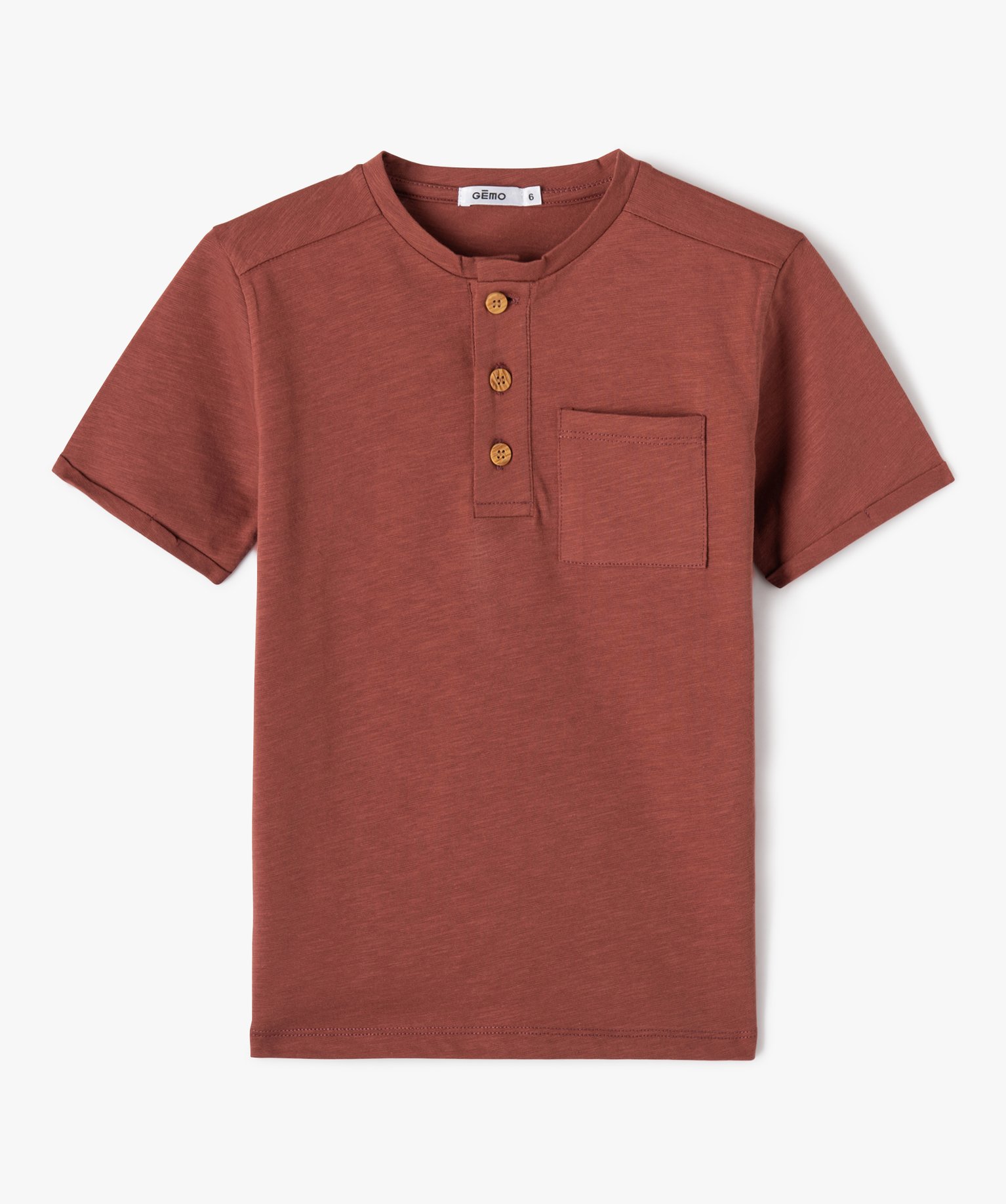 Tee-shirt à manches courtes et col tunisien Garçon rouge | GEMO