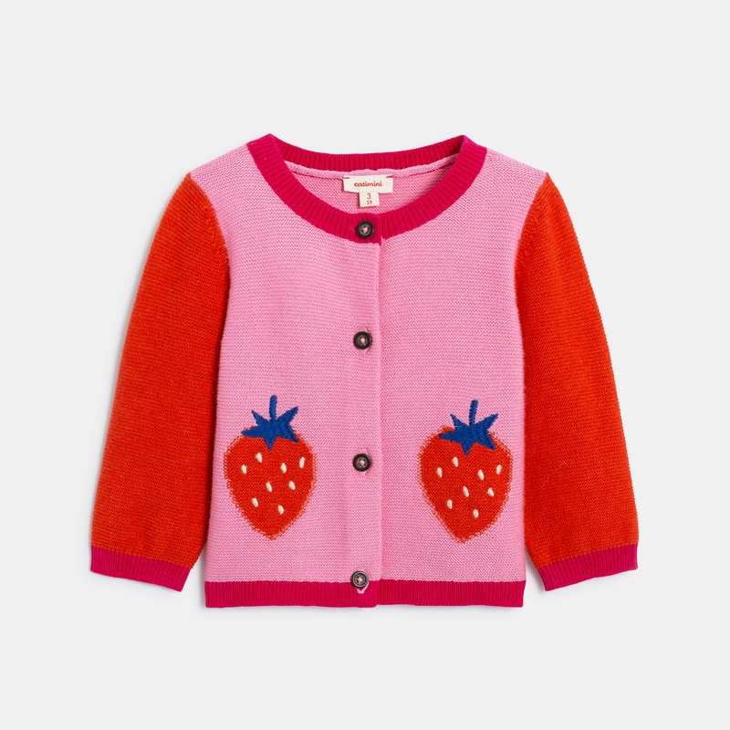 Cardigan bébé fille bicolore motifs fraises rose Catimini