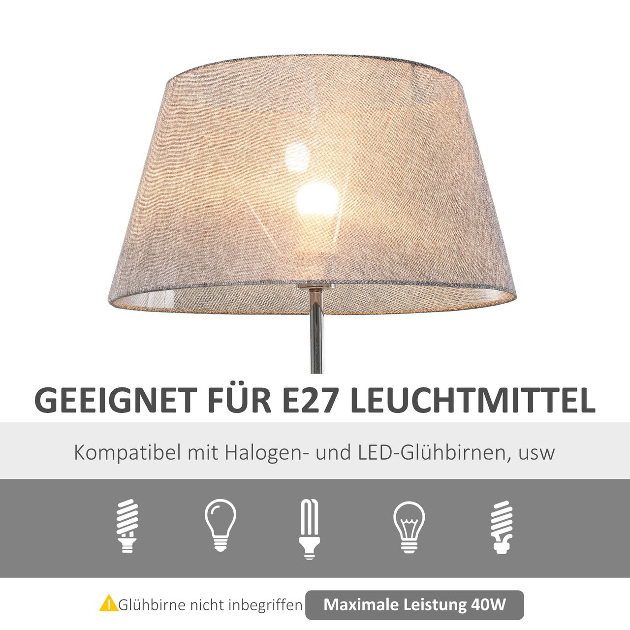 HOMCOM Stehlampe Ablage Schlafzimmer Standleuchte Stehleuchte Lampenschirm für Wohnzimmer Schlafzimmer 40 W Skandinavisch Holz   Leinen grau 46 x 46 x 158,5 cm