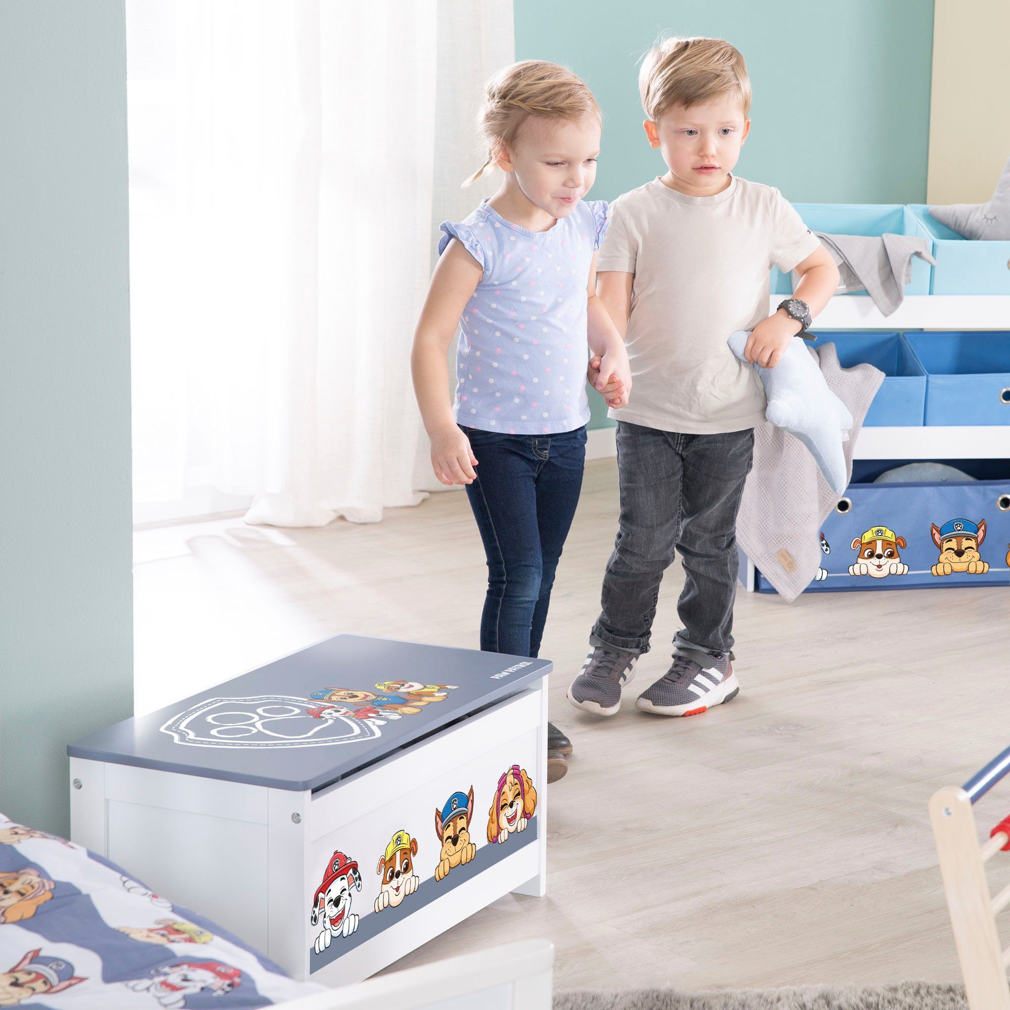 roba® Kinderregal Paw Patrol, weiß, inklusive 5 Stoffboxen in 2 Größen