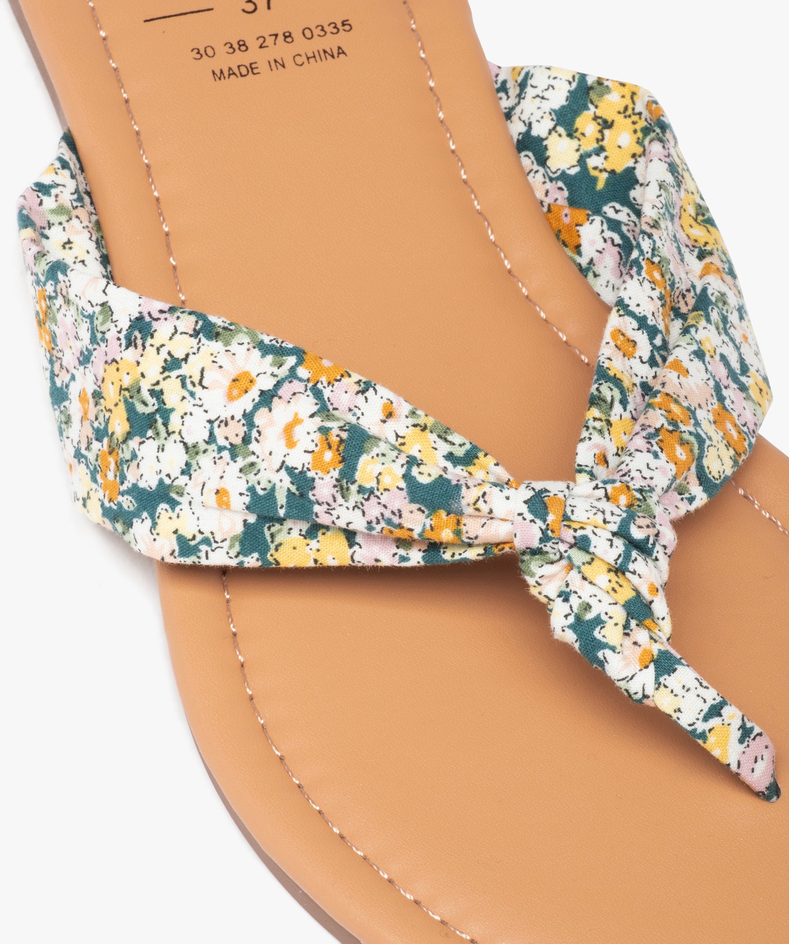 Tongs femme à talon plat et bride en toile drapée multicolore | GEMO