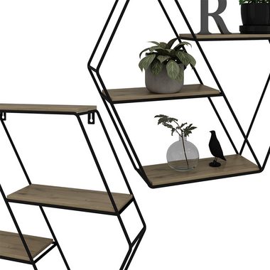 Vicco Wandregal Hängeregal hexagon FYRK Eiche/Schwarz