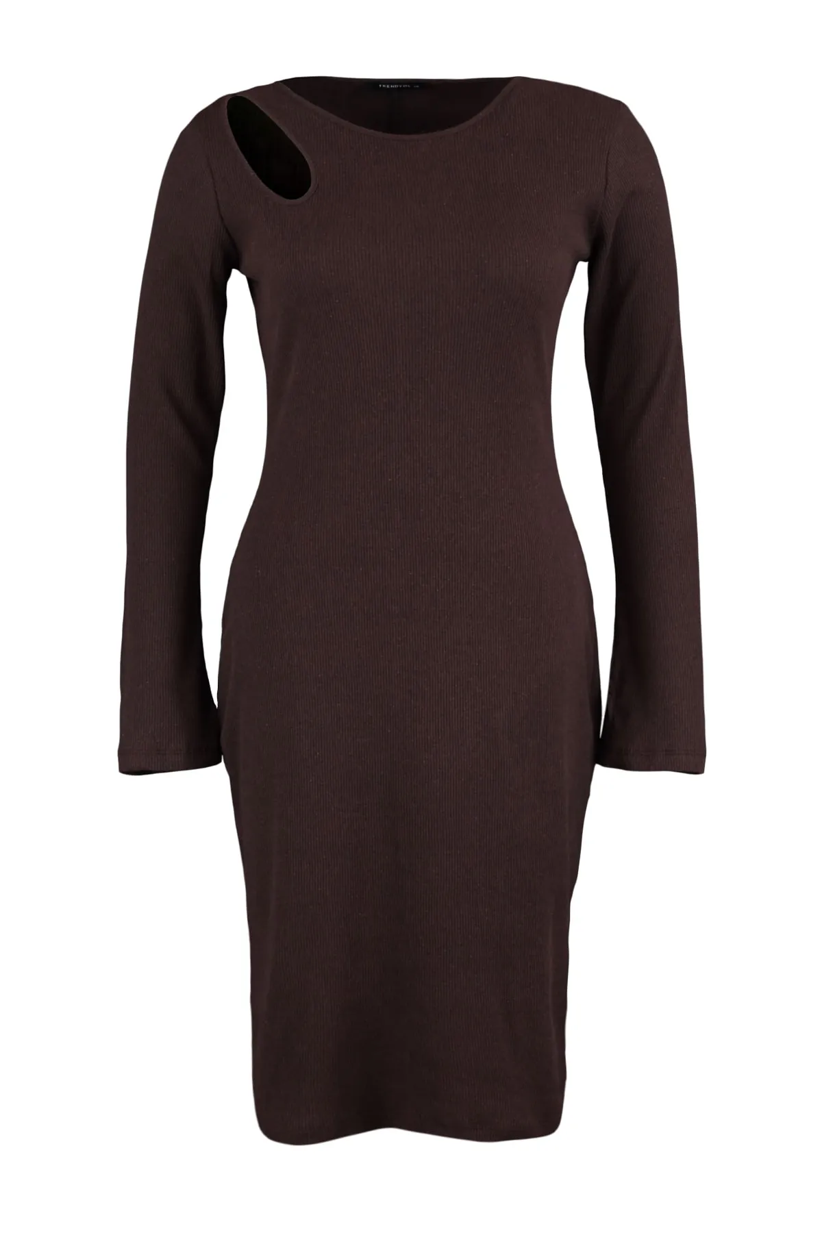 Trendyol Curve  Braunes Midi-Strickkleid mit Fenster-/Ausschnitt-Details TBBAW23AH00064
