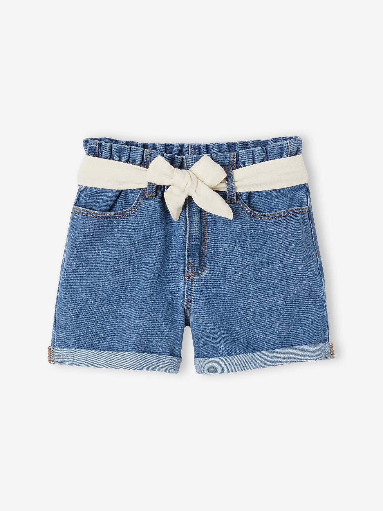 Vertbaudet Mädchen Jeansshorts mit Paperbag-Bund - blue stone