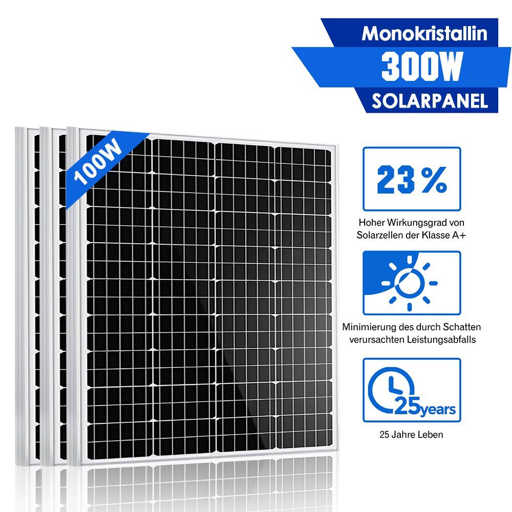 GLIESE Solarmodul 100W Solarmodul, 100,00 W, Monokristallin, (Set, 3 Stücke Solarmodul), Hoher Wirkungsgrad in Kombination mit geringem gewicht