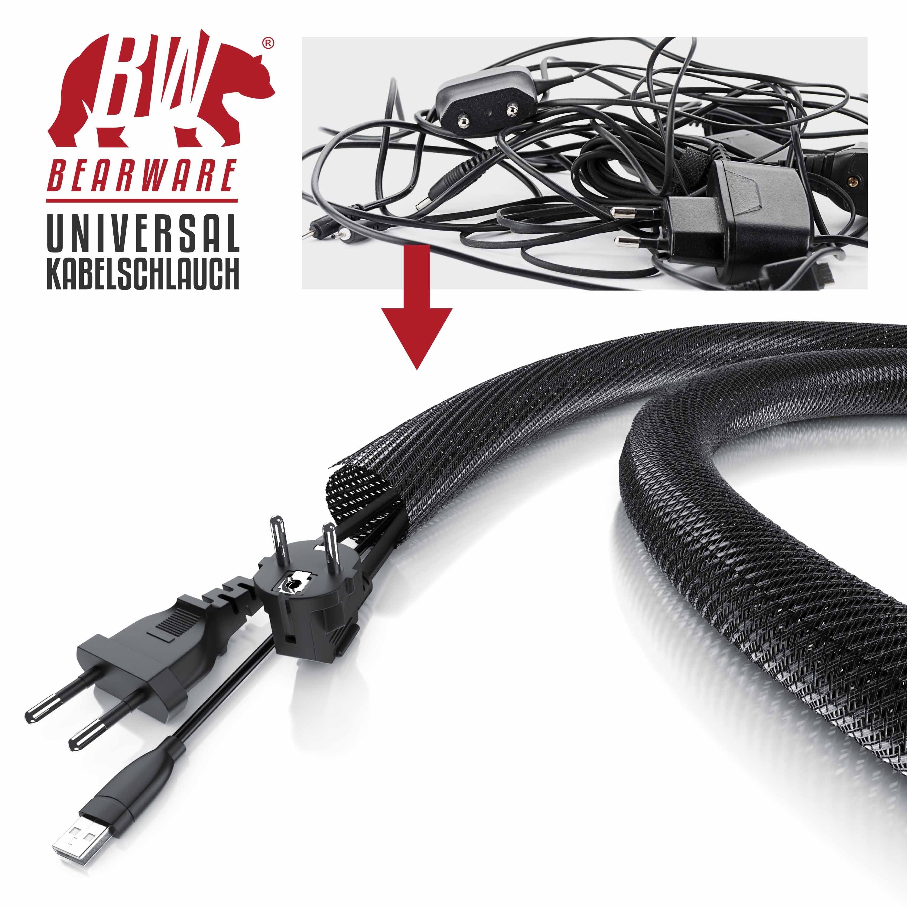 BEARWARE Geflechtschlauch, Kabelschlauch 2m, 25 mm Ø gewebter Mantel, flexibel, zuschneidbar