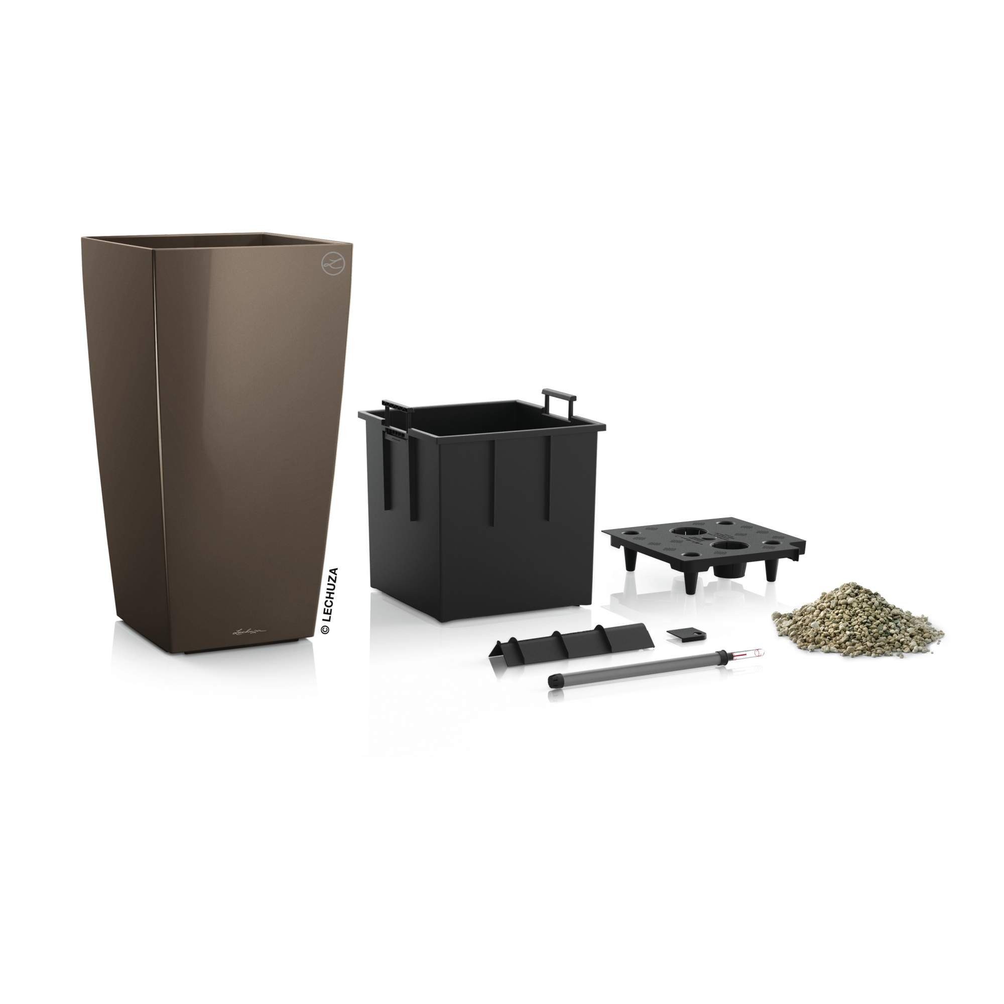 Lechuza® Pflanzkübel Cubico 40 - taupe hochglanz, Komplettset (1 St)
