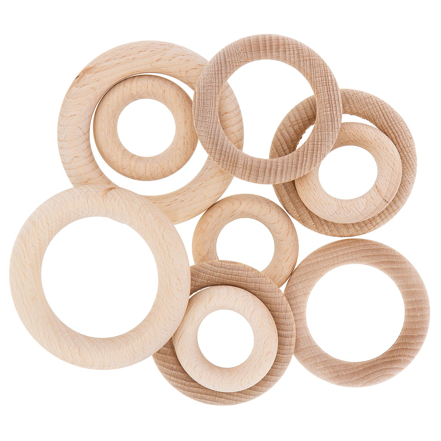 Buchenholzringe-Set, 10 Stück, 40, 56, 70 mm
