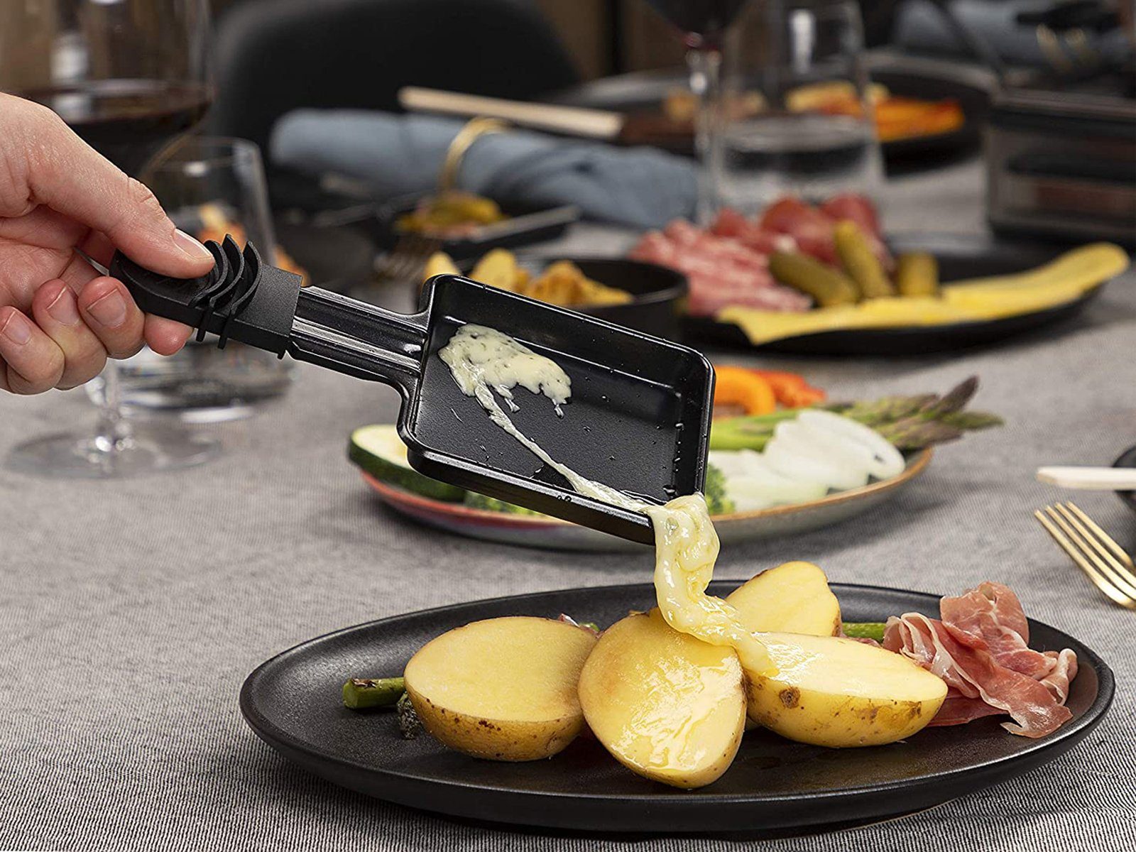 PRINCESS Raclette, 5in1 Gerät für 2-8 Personen Tischgrill Grill- & Steinplatte Steingrill