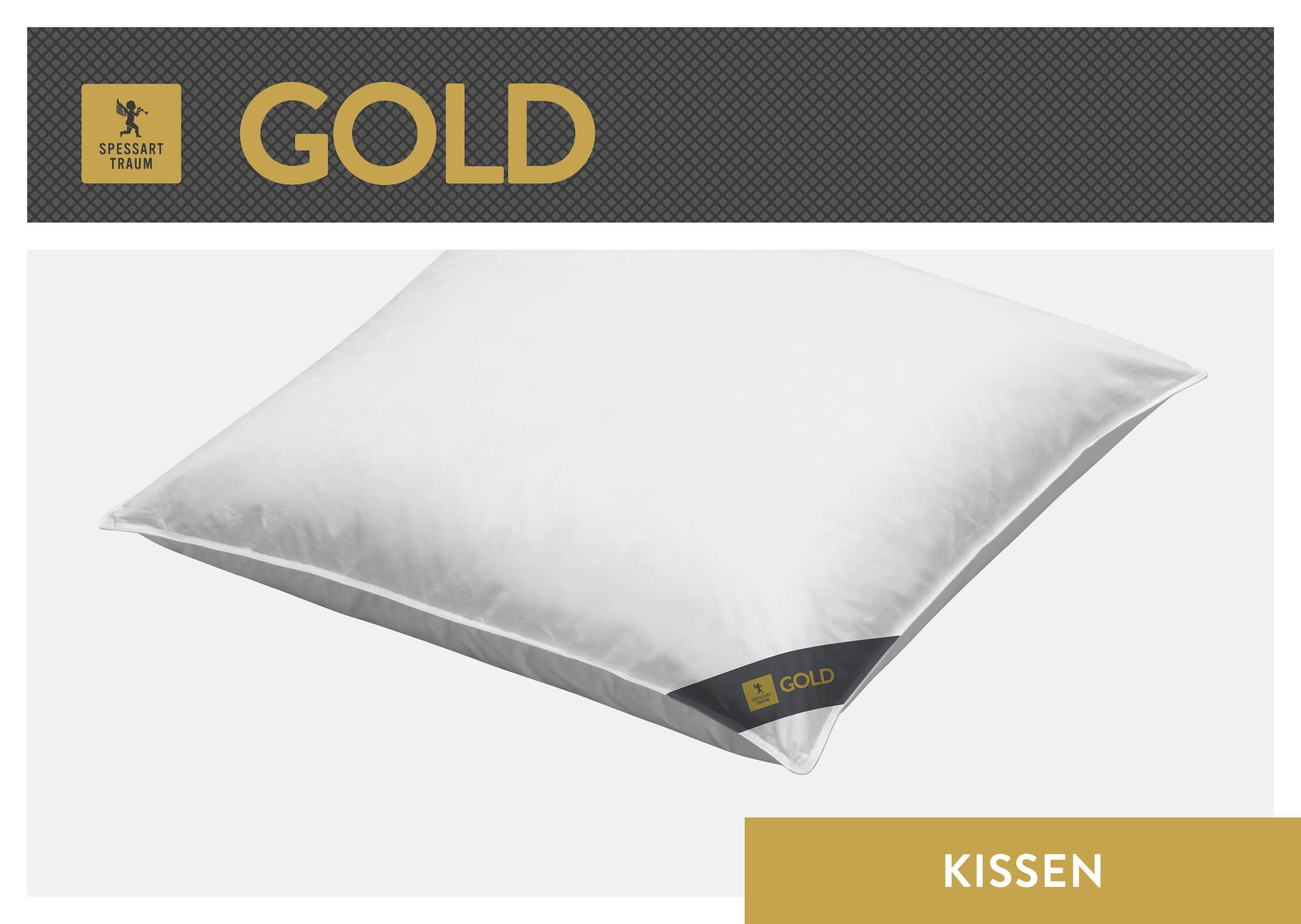 3-Kammer-Kopfkissen Gold, SPESSARTTRAUM, Füllung: Außen: 90% Gänsedaunen, 10% Gänsefedern Innen: 100% Gänsefedern, Bezug: 100% Baumwolle, hergestellt in Deutschland, allergikerfreundlich