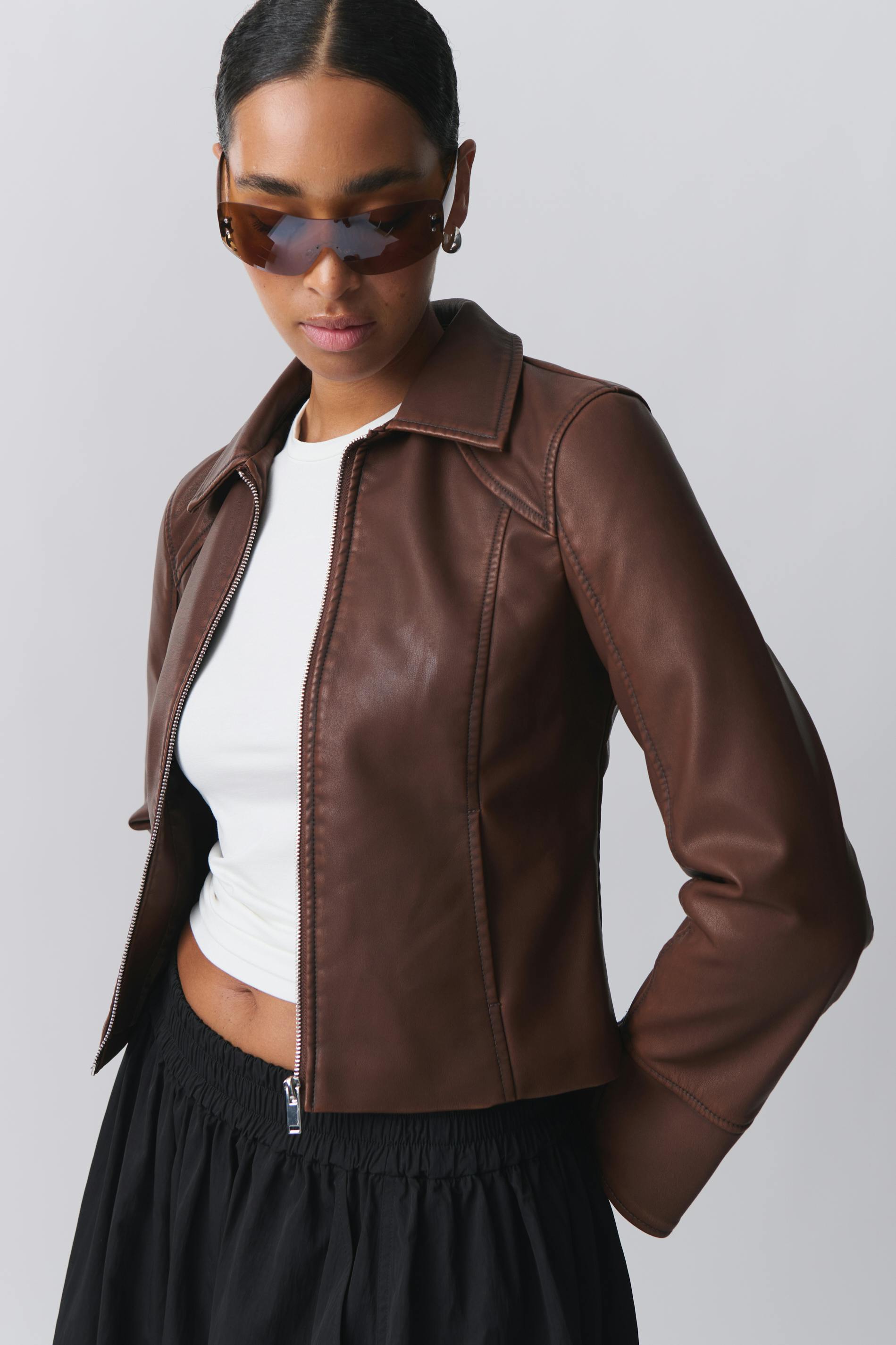 Distressed pu zip jacket