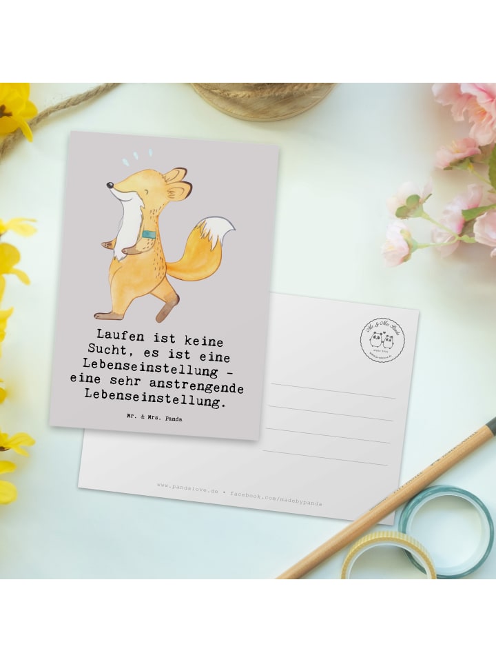 Mr. & Mrs. Panda Postkarte Laufen Lebensstil mit Spruch in Grau Pastell günstig kaufen onesize