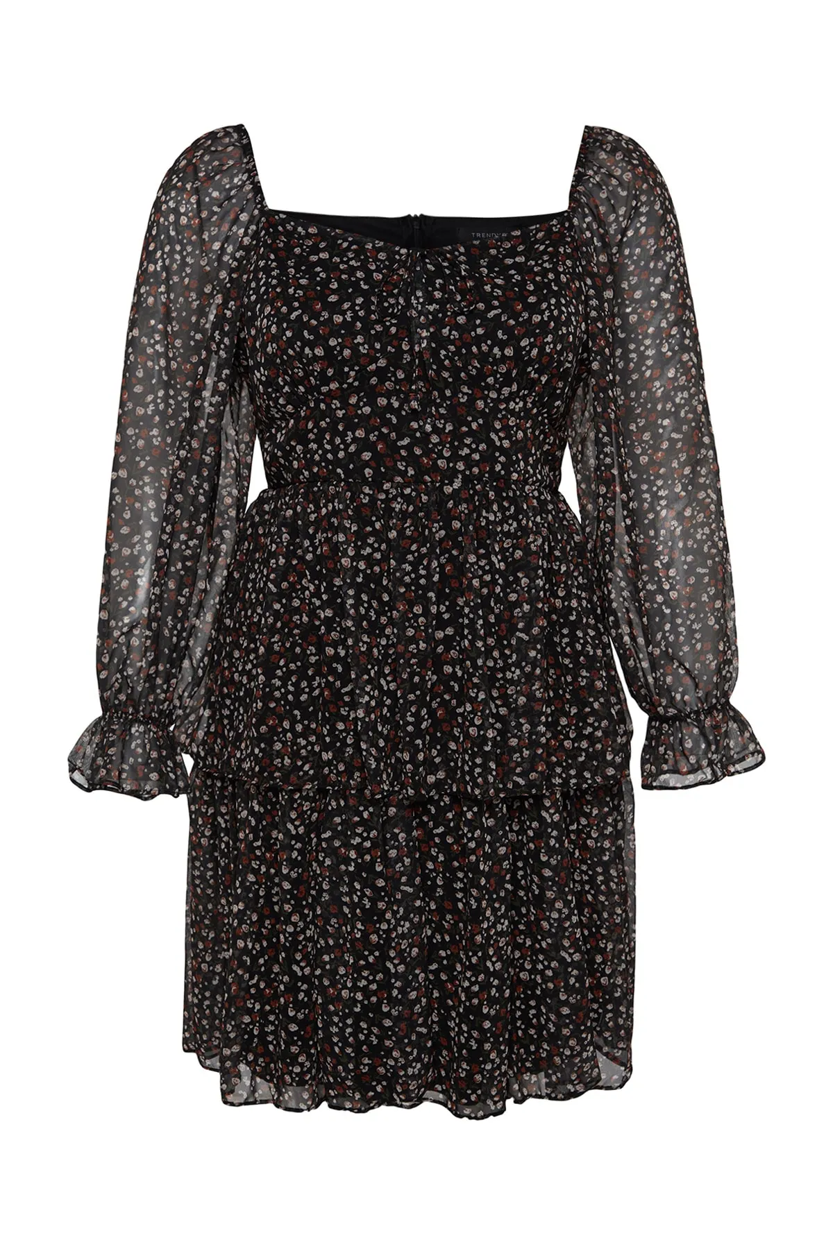 Trendyol Curve  Schwarzes Chiffonkleid mit Blumenmuster TBBAW24AH00027