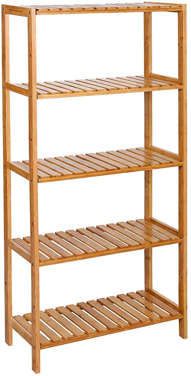 SONGMICS Badregal Bücherregal, 5 Ebenen, stufig höhenverstellbar, Bambus