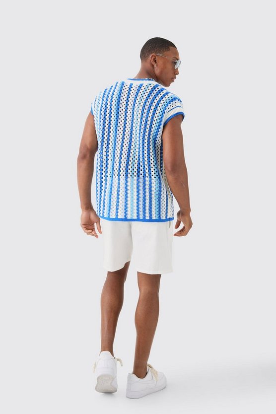 Kastiges gestreiftes Oversize Pullunder mit V-Ausschnitt