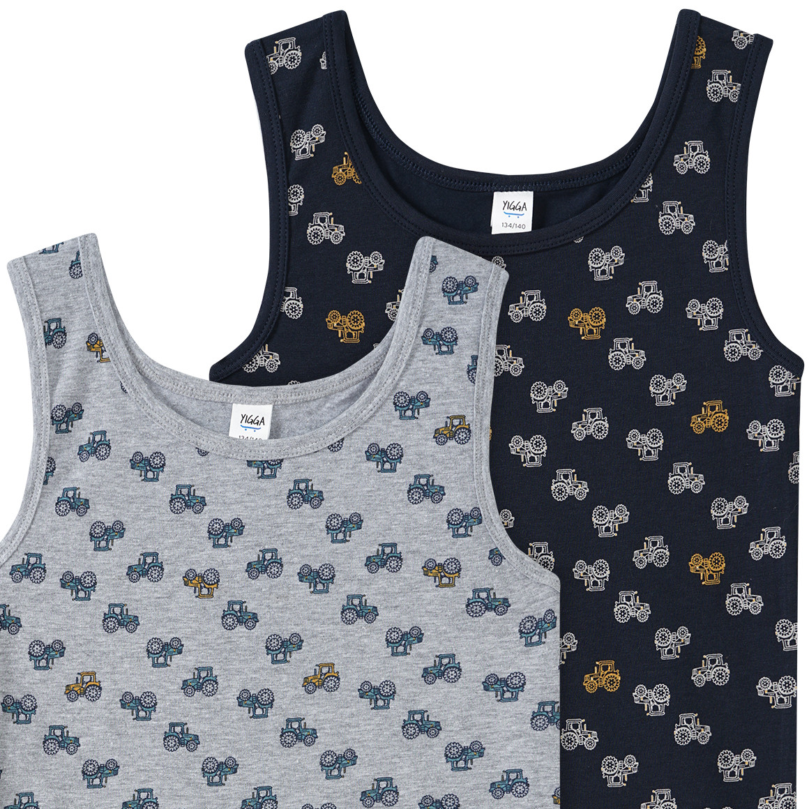 2 Jungen Unterhemden mit Trecker-Print