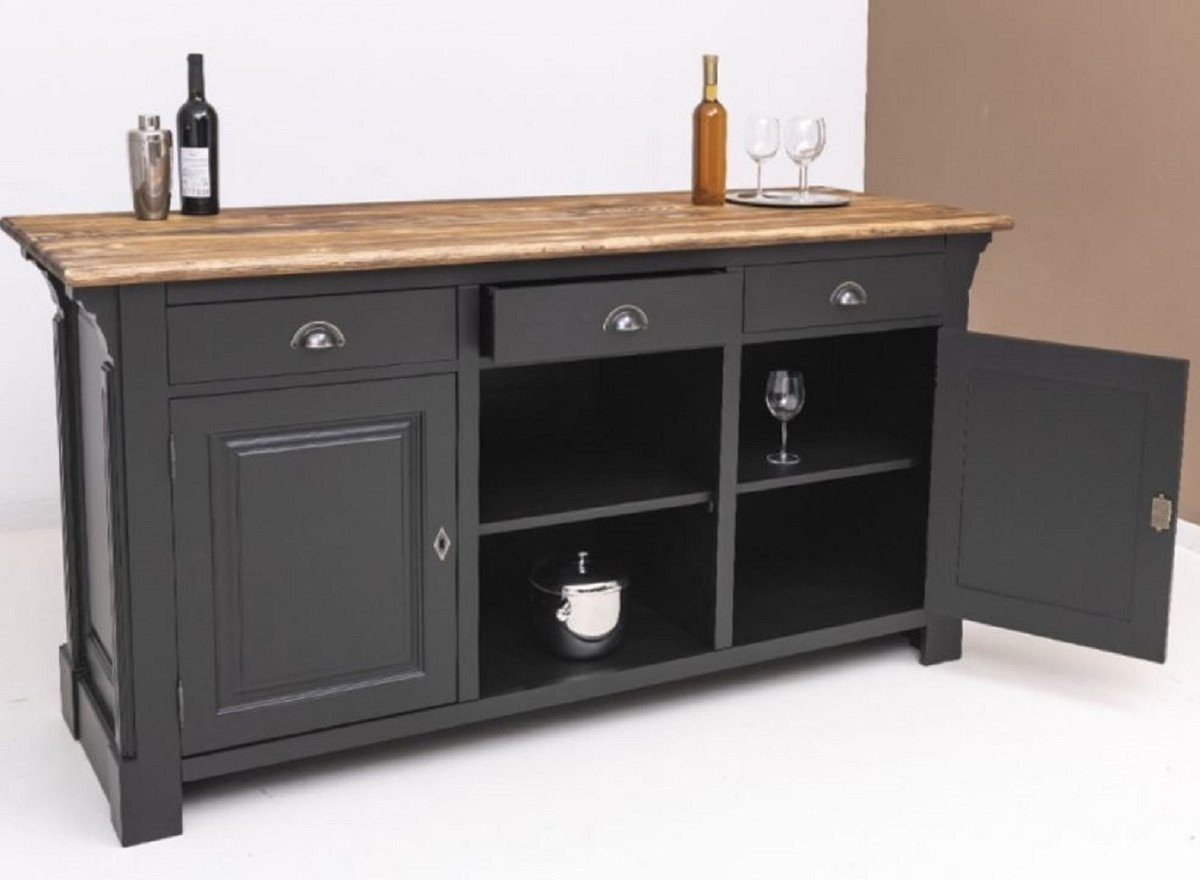 Casa Padrino Barschrank Landhausstil Bar Theke Schwarz / Braun 191 x 68 x H. 95 cm - Massivholz Thekentisch - Bartisch - Massivholz Bar Möbel im Landhausstil