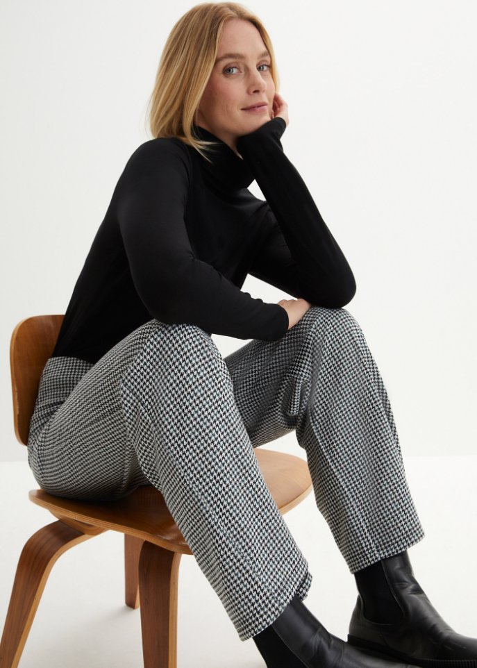 Karierte Jersey-Hose mit Schlitz