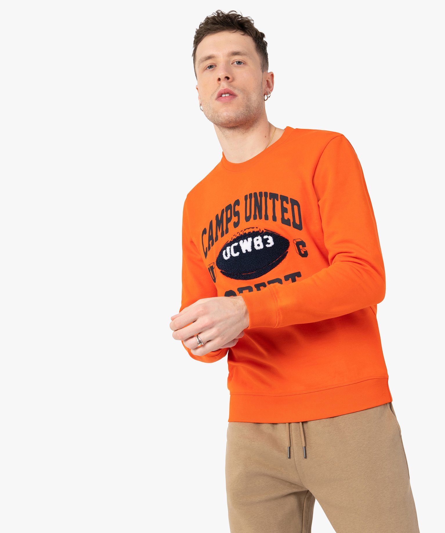 Sweat homme avec motif en maille bouclette – Camps United orange | GEMO