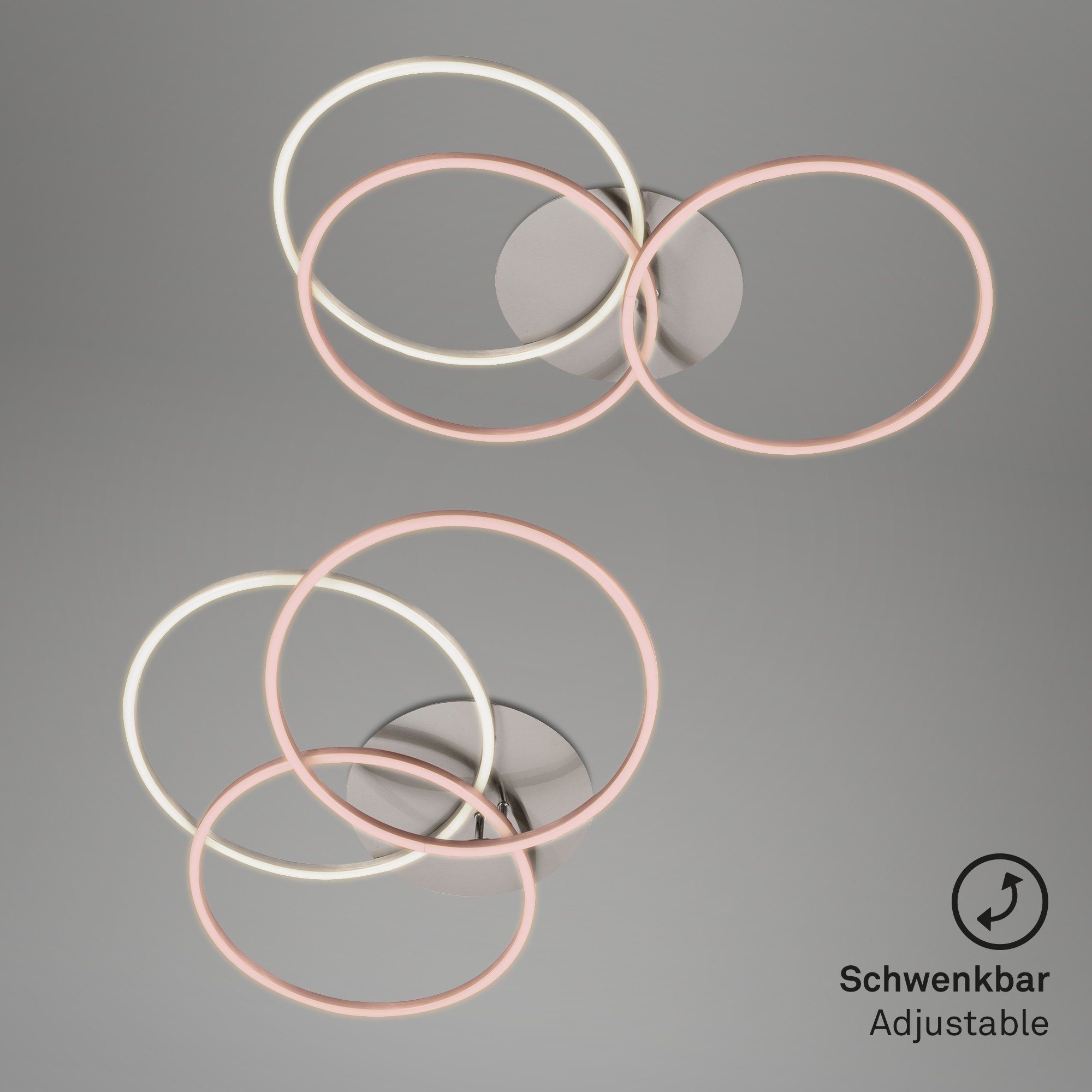 Briloner Leuchten LED Deckenleuchte 3090-012, dimmbar, schwenkbar, Speicherfunktion, LED fest verbaut, Warmweiß, Deckenlampe, 71,7x67,4x10,3cm, Matt-Nickel, 40W, Wohnzimmer, Flur