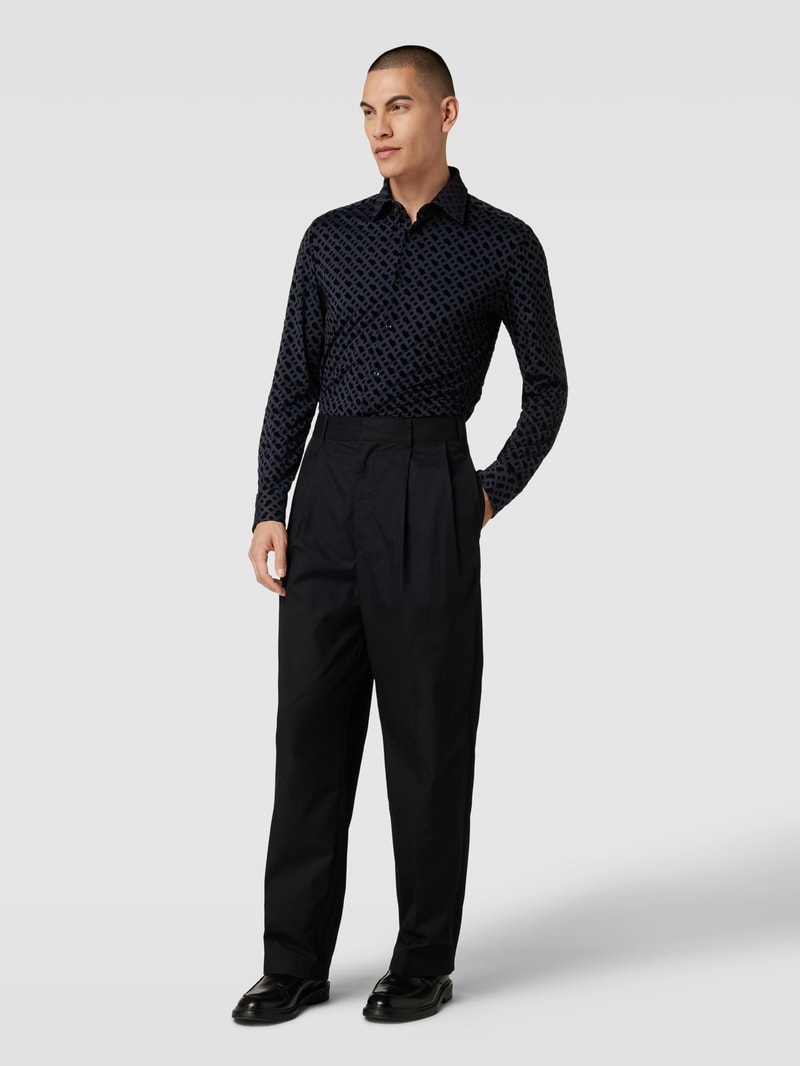 Slim Fit Business-Hemd mit Allover-Print Modell 'Hank' in schwarz