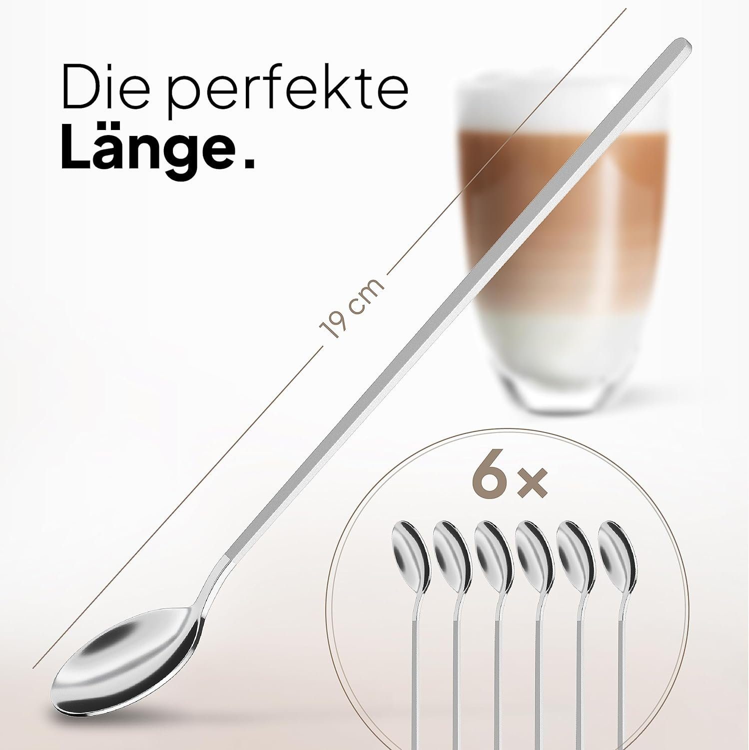 JODORA Latte-Macchiato-Löffel JODORA Design Latte Macchiato Löffel 19cm, Rostfrei, stabil, spülmaschinenfest