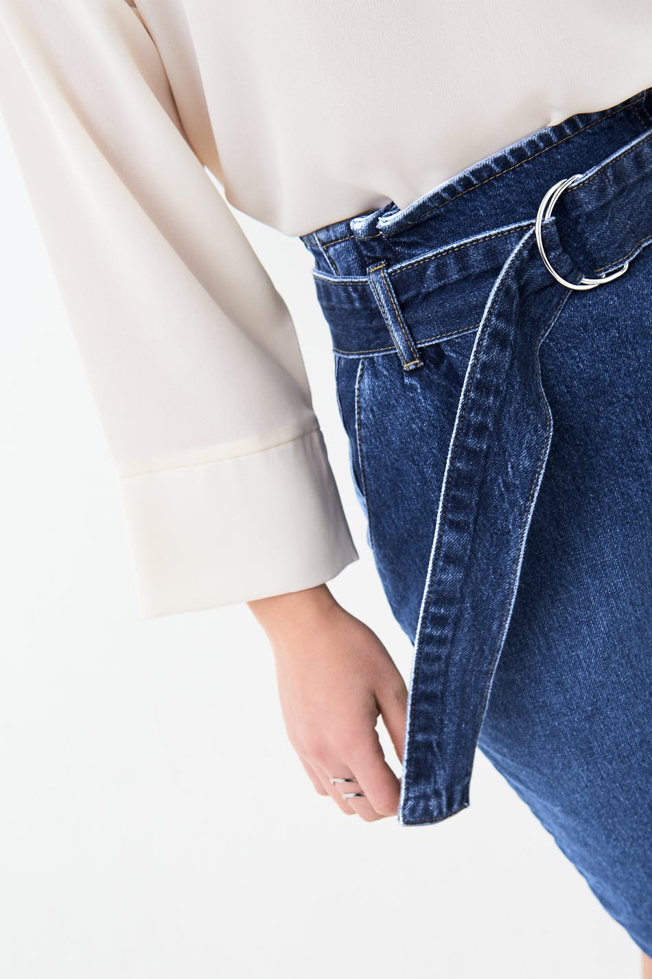 Paperbag wrap denim skirt