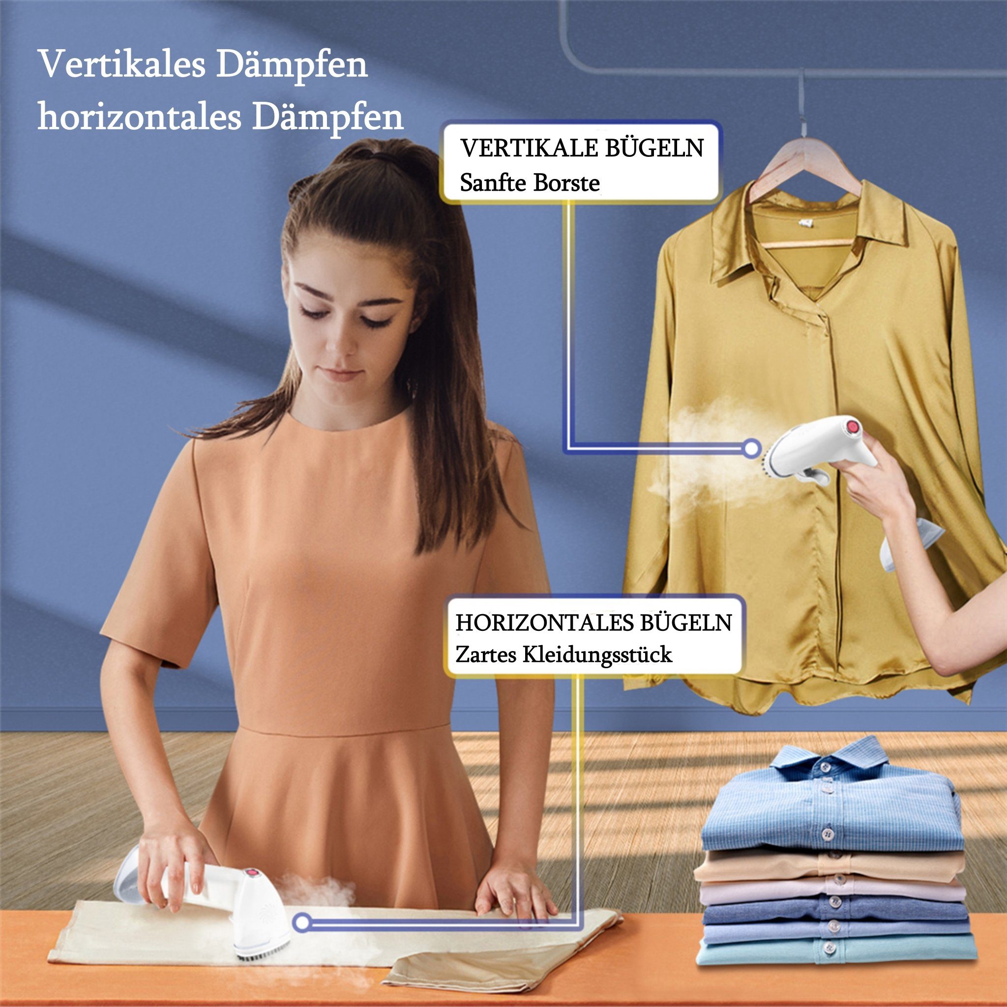 CkeyiN Dampfbürste Handdampfbürste, tragbare Haushaltsdampfbürste, 1640,00 W, glatte Bodenplatte aus Edelstahl, 350ml-Wassertank
