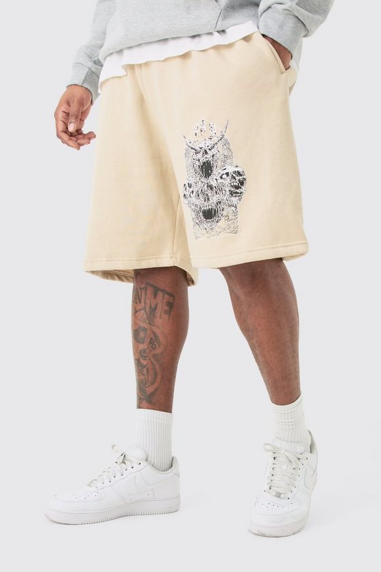 Plus Oversize Jersey-Shorts mit Print