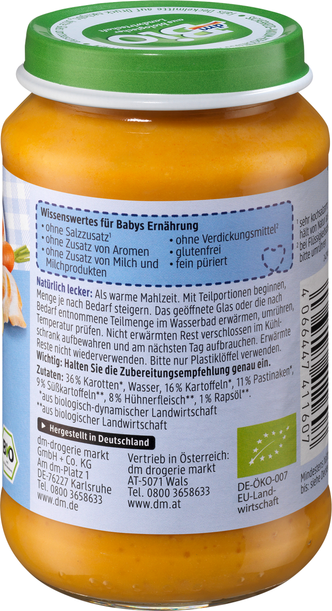 Menü Gemüse mit Süßkartoffeln und Huhn ab dem 5. Monat, 190 g