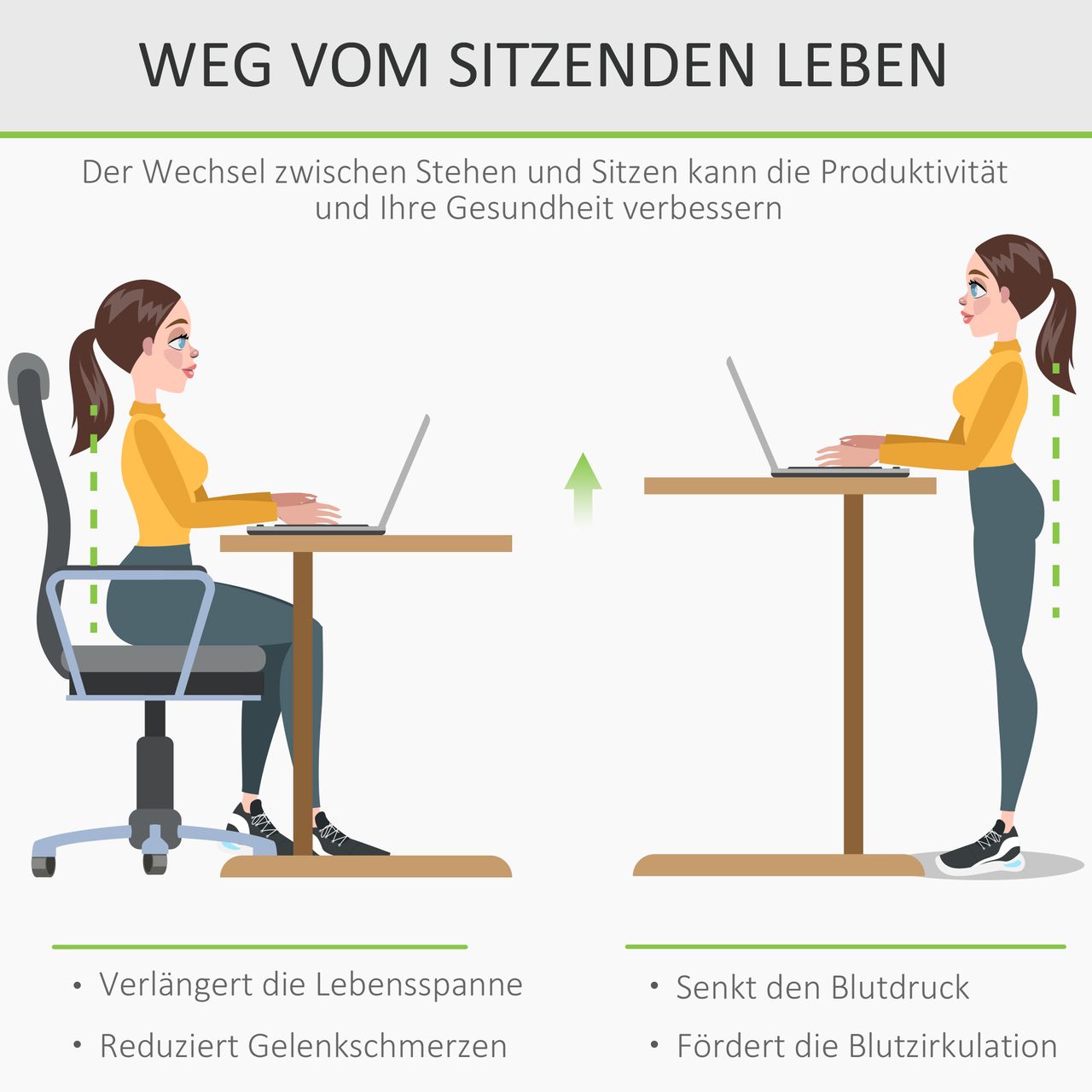 Vinsetto Schreibtisch Computertisch Schwarz 120 x 60 x 72-117 cm