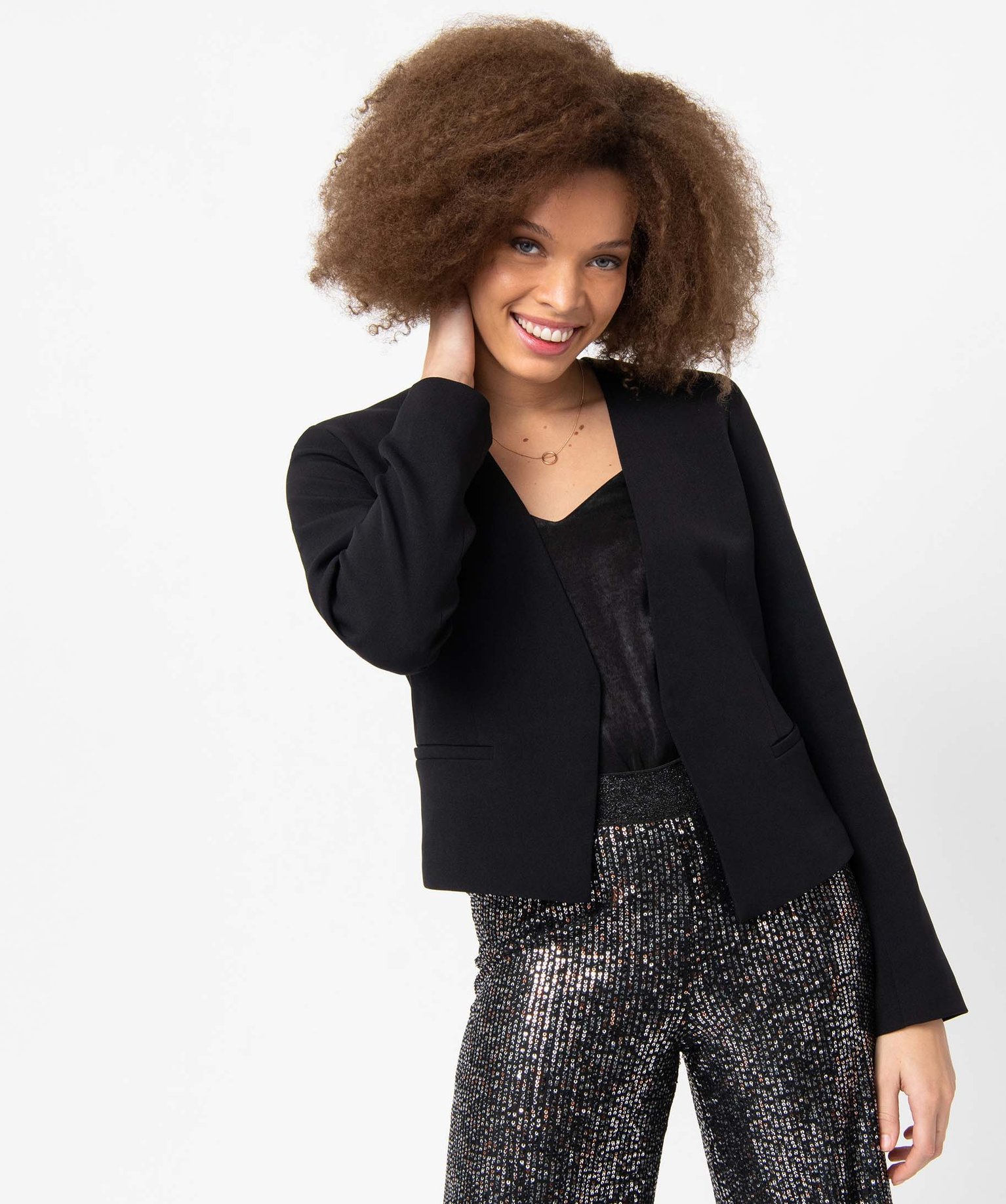 Veste femme coupe courte forme croisée noir | GEMO