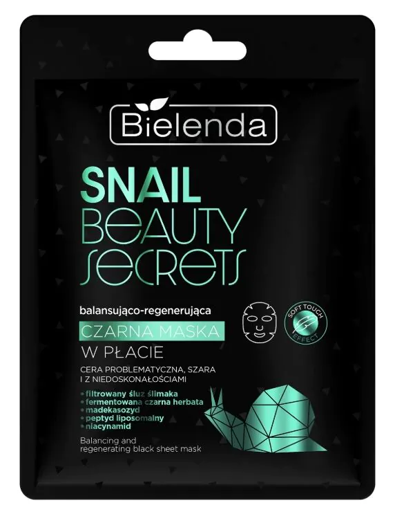 Mascarilla facial negra reequilibrante y regeneradora Bielenda Snail Beauty Secrets