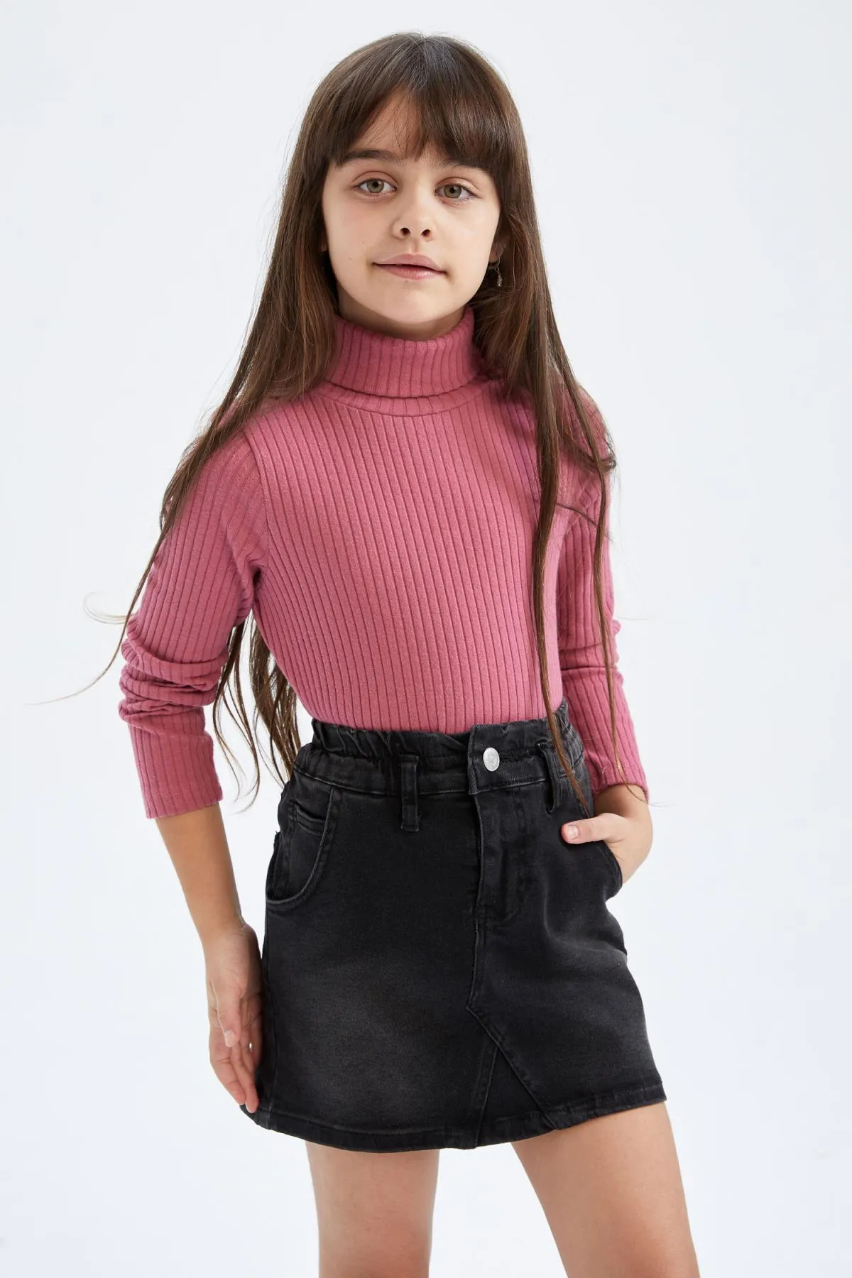 DeFacto  Geripptes Camisole-Langarm-T-Shirt mit Rollkragen für Mädchen