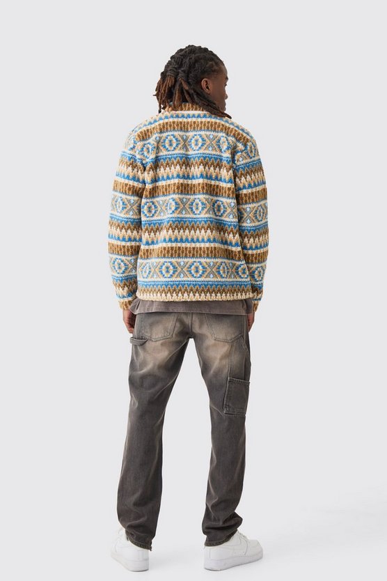 Gestreiftes Borg-Overshirt mit Tasche