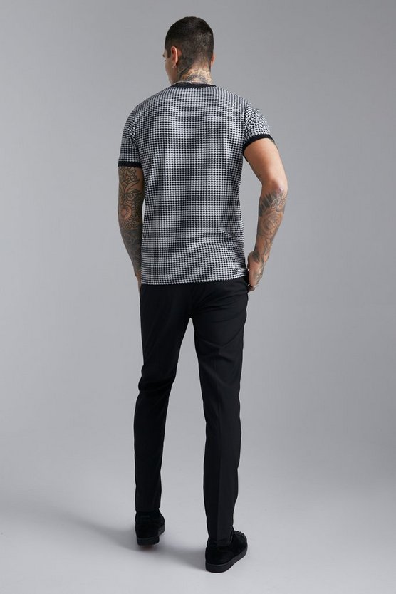 Smartes Slim-Fit Jacquard Ringer T-Shirt mit Hahnentritt-Print