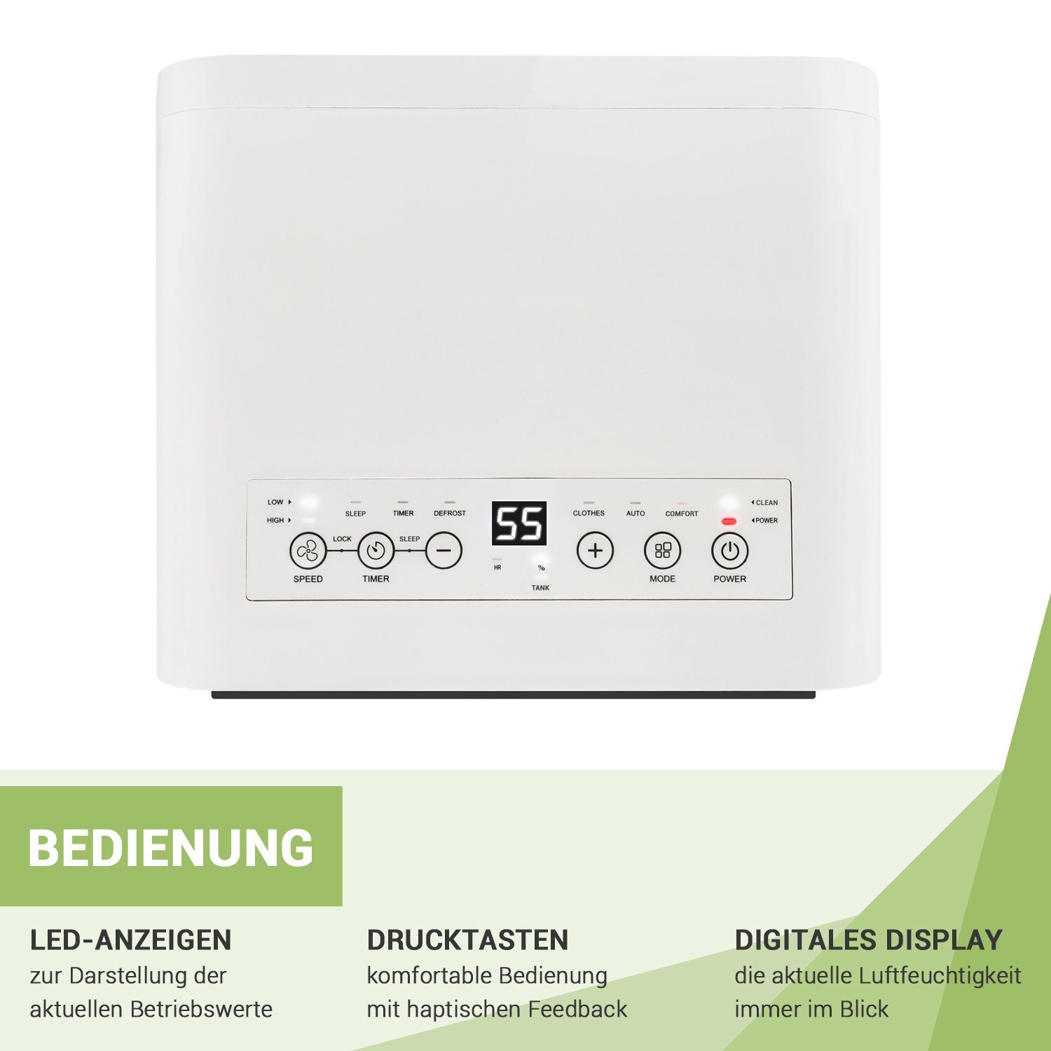 alfda Luftentfeuchter AEF1200, für 62 m³ Räume, Entfeuchtung 12,00 l/Tag, Tank 2,50 l, Automatikprogramm, bis 25 m², Drainageanschluss, gegen Feuchtigkeit