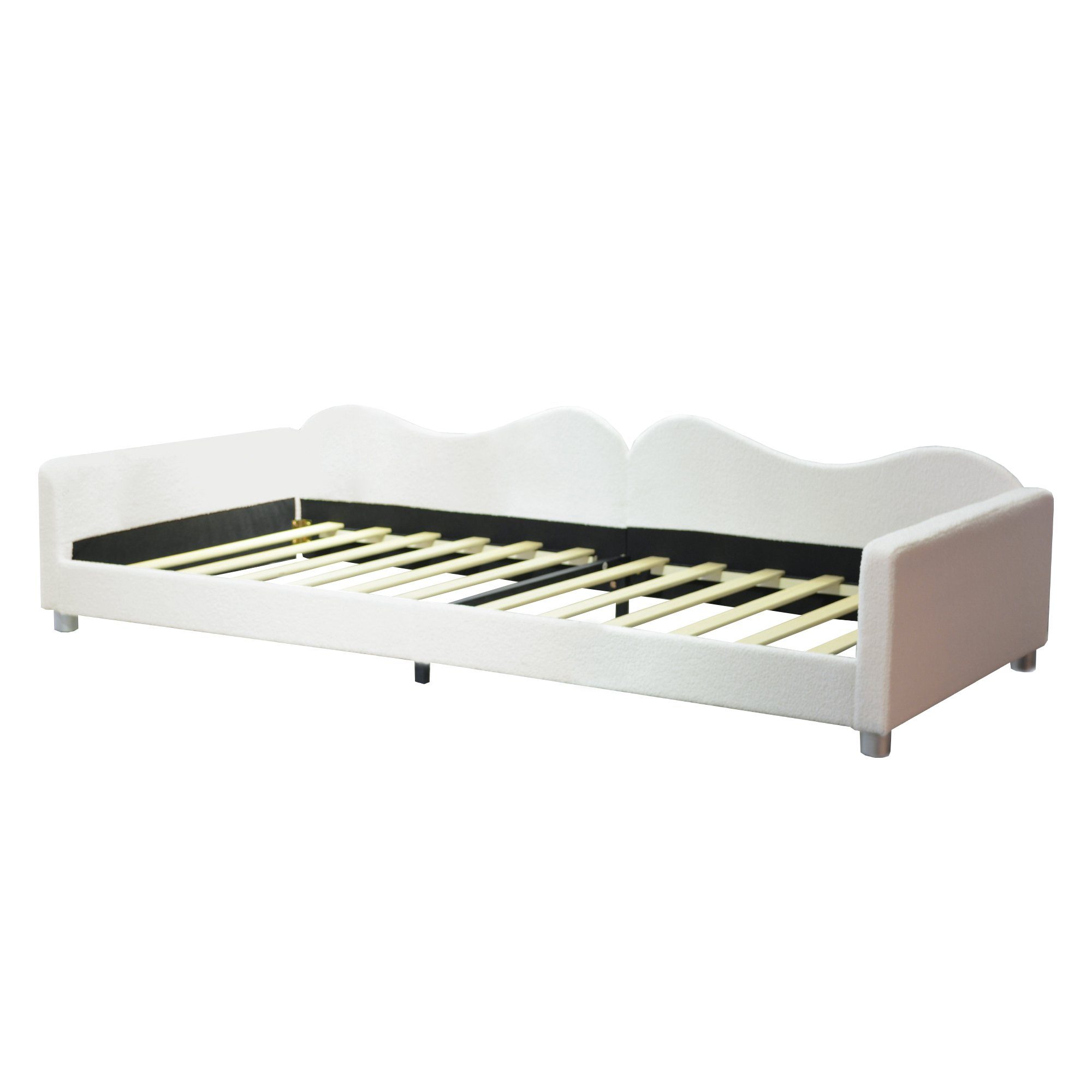 HAUSS SPLOE Polsterbett Tagesbett Polsterbett Kinderbett Schlafsofa (mit Rückenlehne und Armlehnen, 90x200 cm Bettgestell Teddystoff Multifunktionales weiches Bett), ohne Matratze