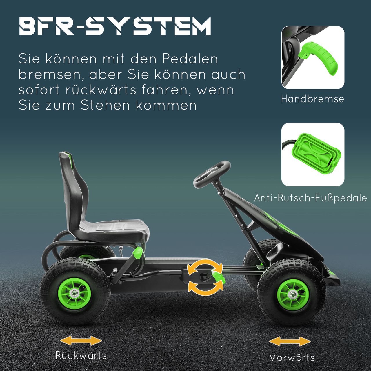 HOMCOM Gokart, Kinderfahrzeug mit Pedal, Tretauto, Outdoor, Grün Schwarz