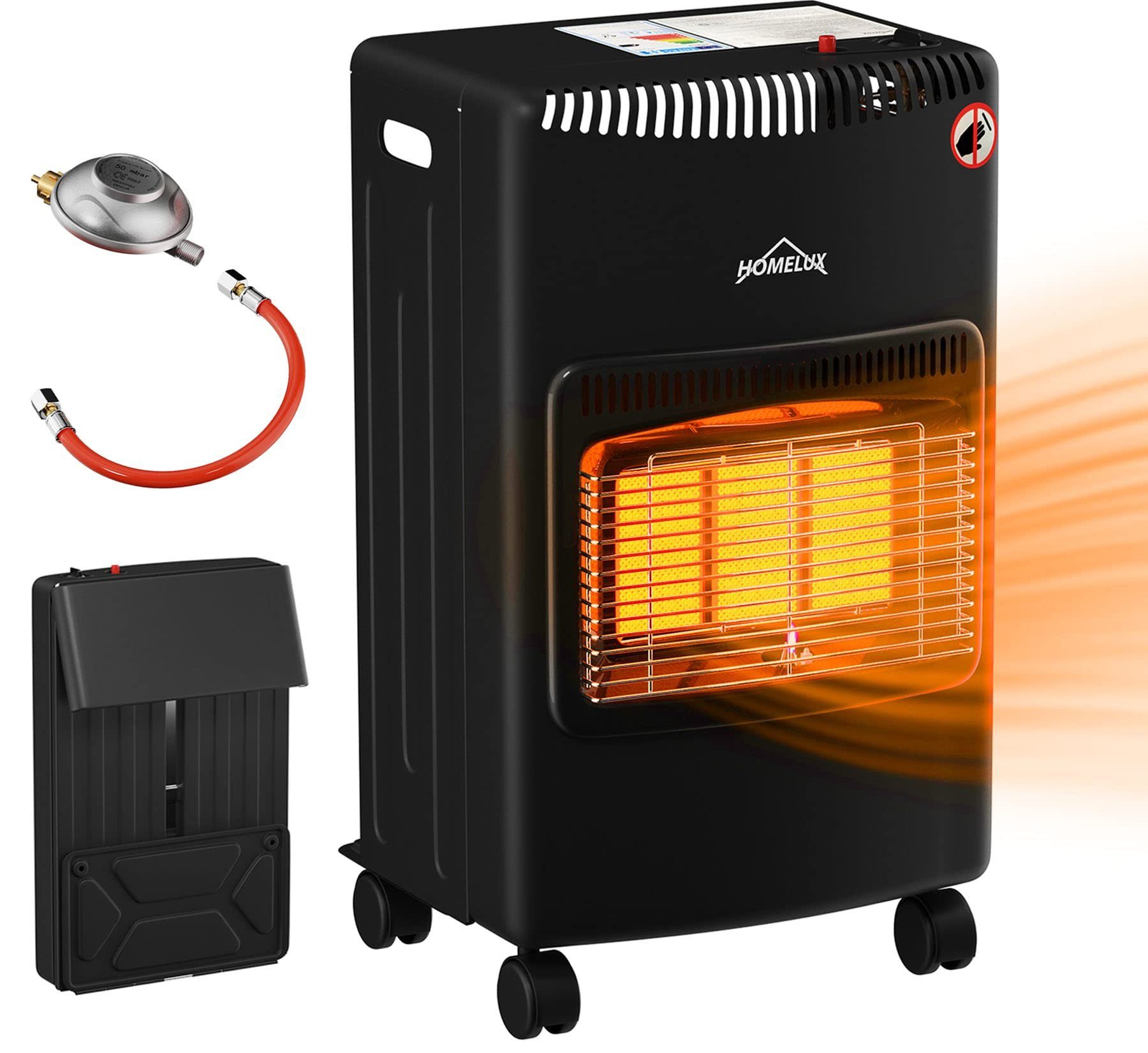 HOMELUX Heizgerät Heizlüfter Gasheizung für Innenräume, Schlauch und Druckminderer, ODS,bis 15kg, 4200W, Infrarot Keramikbrenner, Heizstrahler