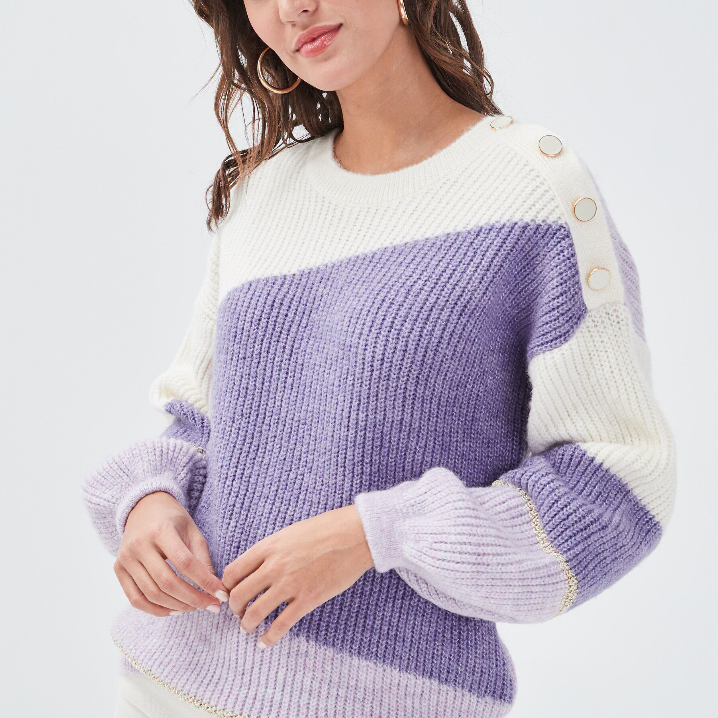 Pull avec boutons violet clair femme | Cache Cache