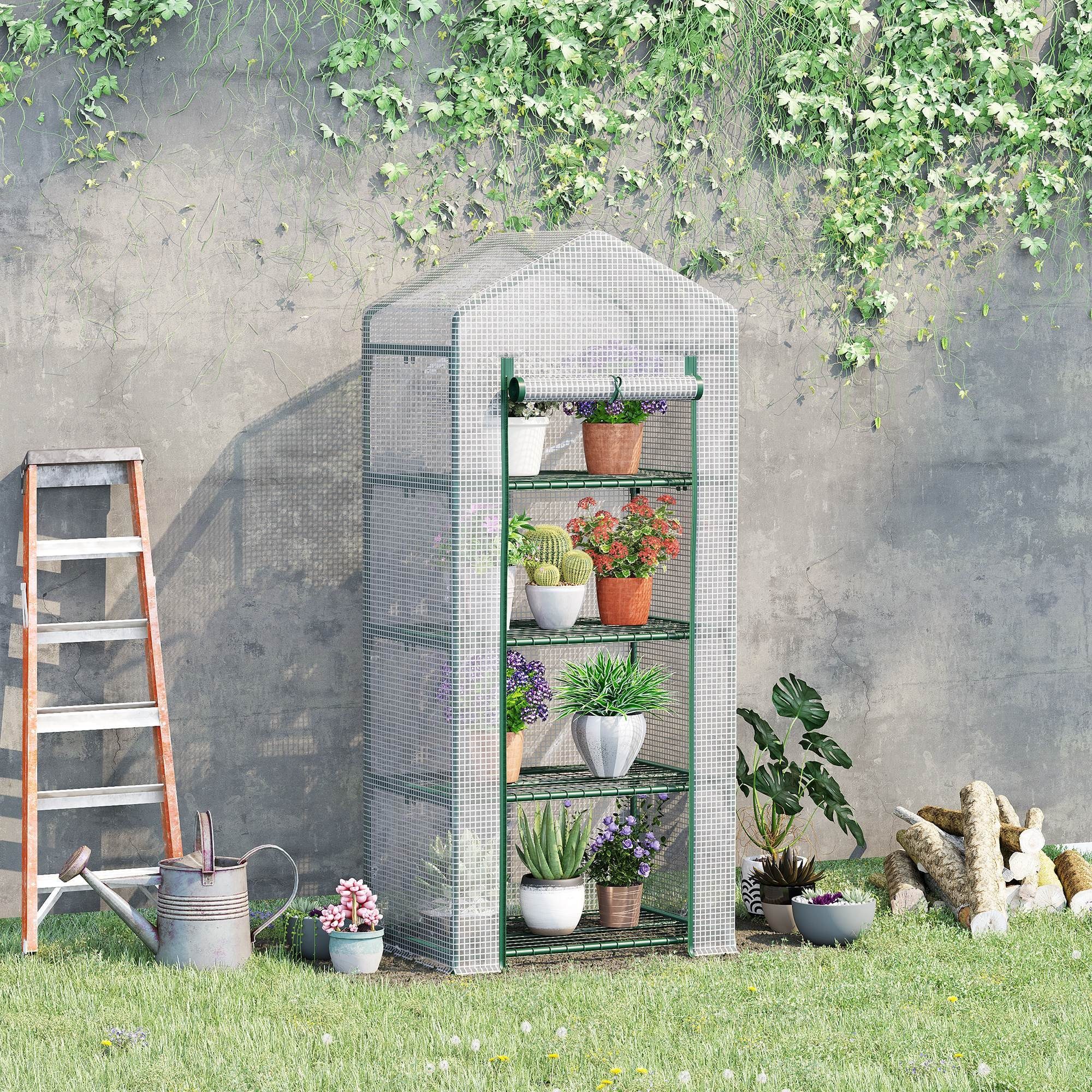 Outsunny Foliengewächshaus inklusive Regalen, wetterbeständig, aufrollbare Tür, BxTxH: 50 x 70 x 160 cm, Set 1-St., Foliengewächshaus, mit 4 Regalfächern