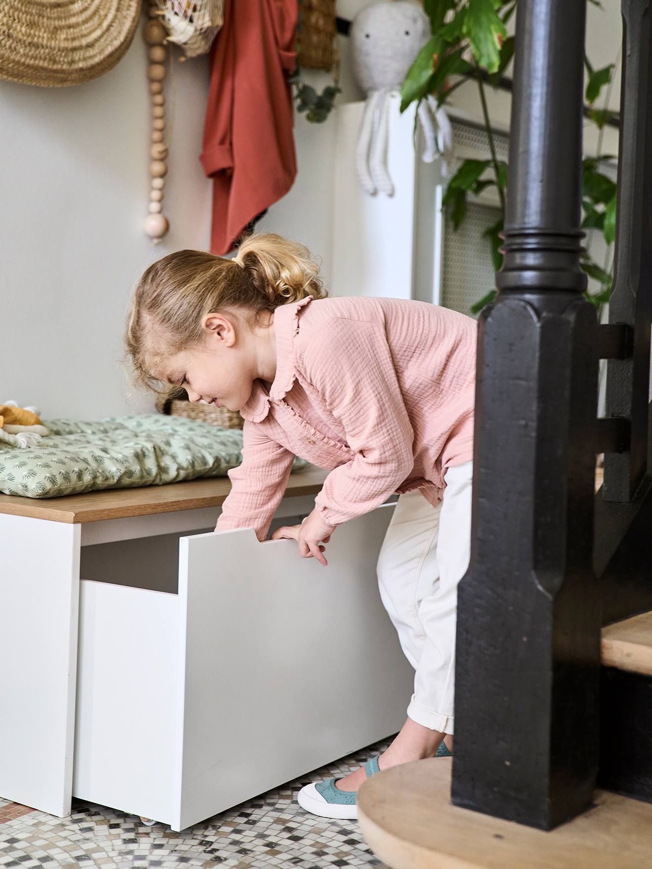 Vertbaudet Kinderzimmer Spielzeugkiste auf Rollen - weiß