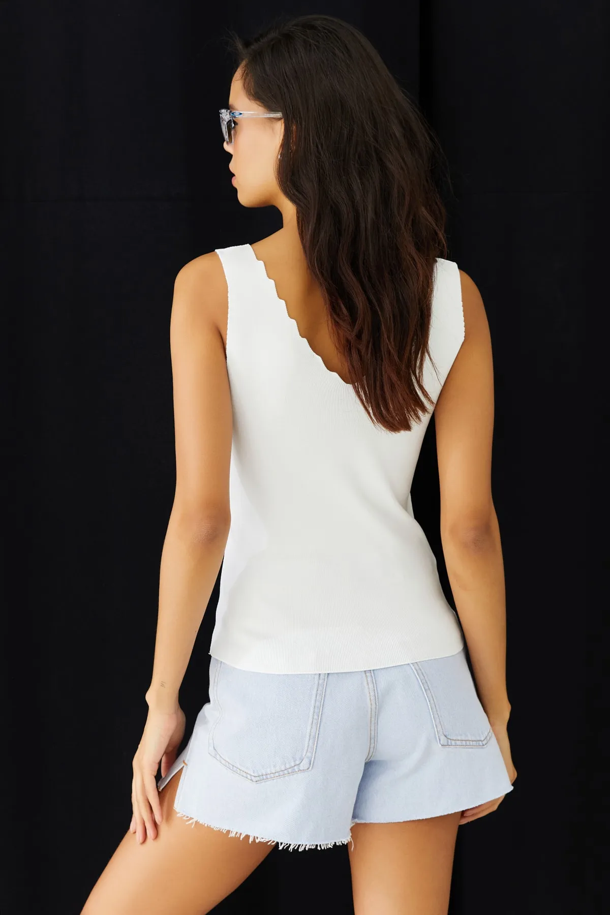 Cool & Sexy  Weiße Damen-Strickbluse mit Leiterkragen YV83