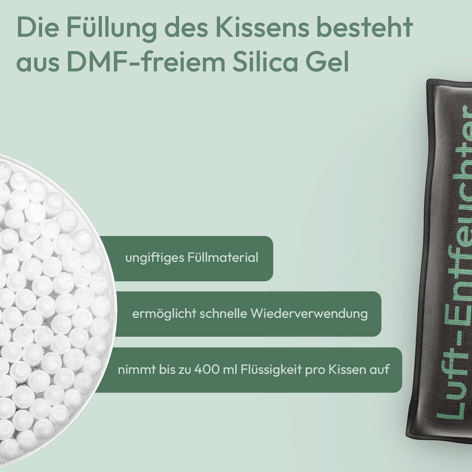 TRAVORA Luftentfeuchter Luftentfeuchter Auto Kissen mit Anti-Rutsch Pad, wiederverwendbar 1 kg